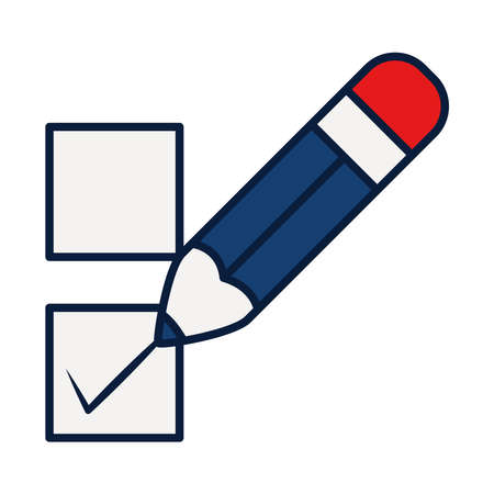 pencil drawing check mark in check box over white background, line and fill style, vector illustrationのイラスト素材