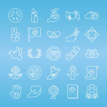peace and hands icon set over blue background, line style, vector illustrationのイラスト素材