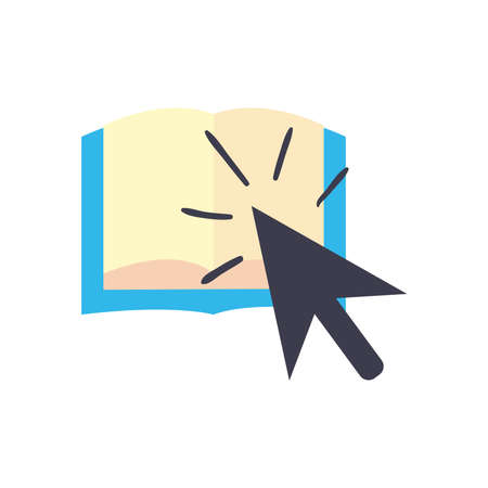 ebook with cursor flat style icon design, Book download elearning electronic library technology digital and education theme Vector illustrationのイラスト素材