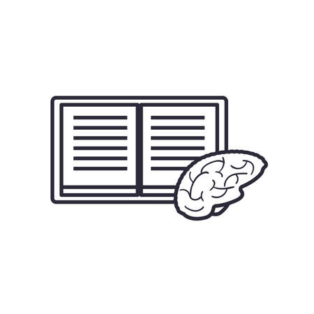 open book with brain line style icon design, Education literature and read theme Vector illustrationのイラスト素材