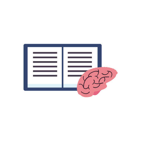 open book with brain flat style icon design, Education literature and read theme Vector illustrationのイラスト素材