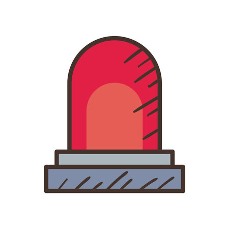 Red siren alarm line and fill style icon design, Emergency rescue save department 911 danger help...