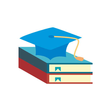 graduation cap on books flat style icon design, Education literature and read theme Vector illustrationのイラスト素材