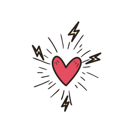 Heart with thunders line and fill style icon design of love passion and romantic theme Vector illustrationのイラスト素材