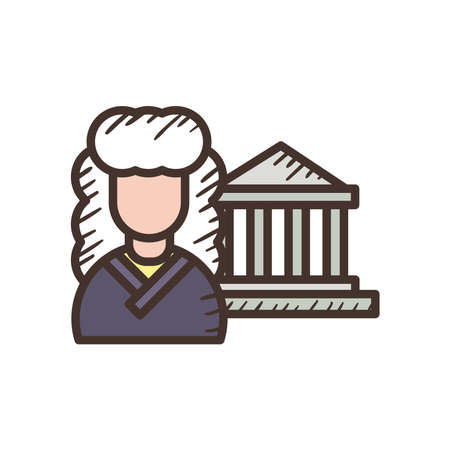 judge man with courthouse line and fill style icon design, Law justice legal judgment and judical theme Vector illustrationのイラスト素材
