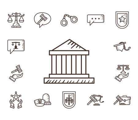 line style set of icons design, Law justice legal judgment and judical theme Vector illustrationのイラスト素材