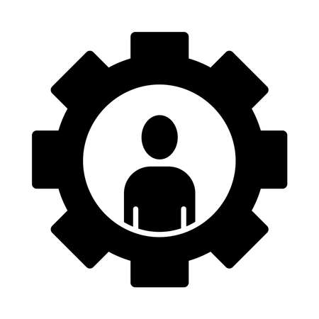 gear wheel with avatar man icon over white background, silhouette style, vector illustrationのイラスト素材