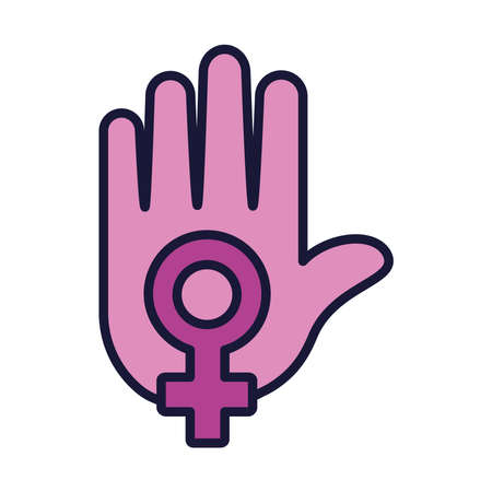 hand holding a female gender symbol icon over white background, line and fill style, vector illustrationのイラスト素材