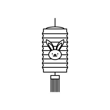 mid autumn concept, chinese lantern with rabbit icon over white background, line style, vector illustrationのイラスト素材