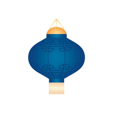 blue chinese lantern icon over white background, detailed style, vector illustrationのイラスト素材