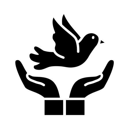 hands with peace dove icon over white background, silhouette style, vector illustrationのイラスト素材