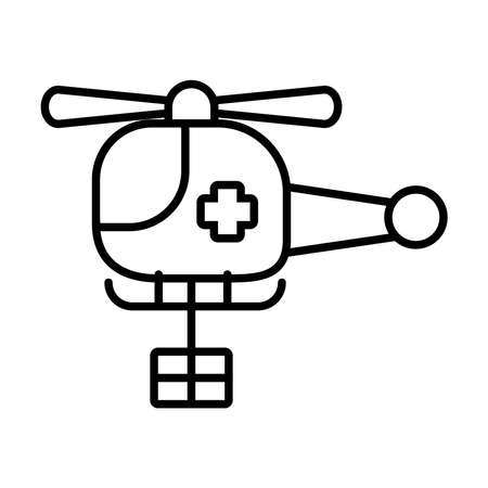 medical helicopter holding a box icon over white background, line style, vector illustrationのイラスト素材