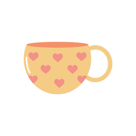 coffee mug with hearts design over white background, flat style, vector illustrationのイラスト素材