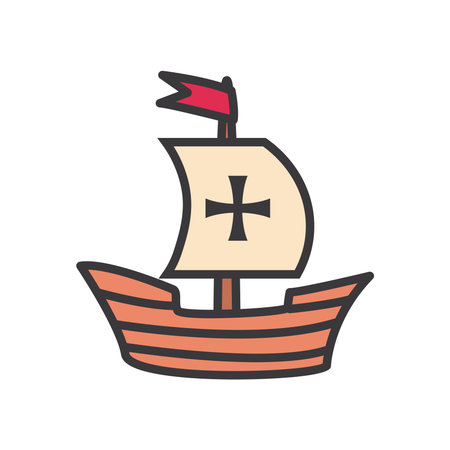Columbus ship line and fill style icon design of america and discovery theme Vector illustration