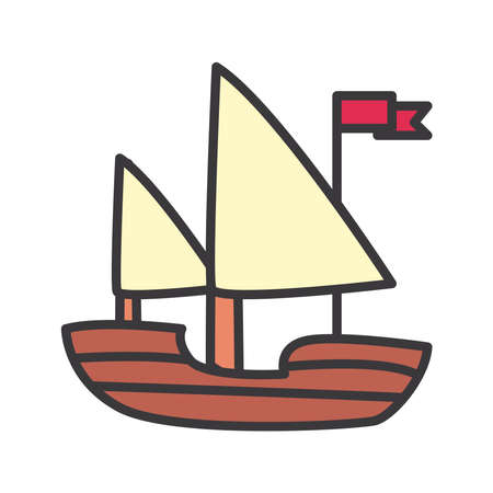 Ship vehicle line and fill style icon design, Boat nautical transportation marine sea summer ocean and travel theme Vector illustrationの写真素材