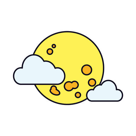 full moon and clouds icon over white background, line and fill style, vector illustrationのイラスト素材