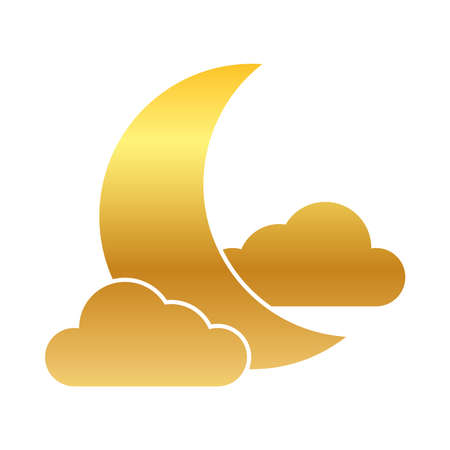 half moon and clouds icon over white background, gradient style, vector illustrationのイラスト素材