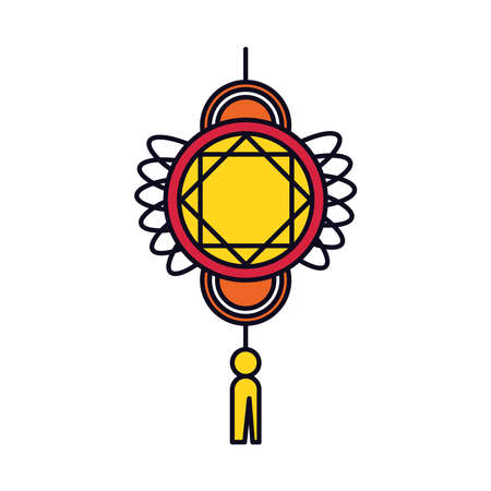 decorative chinese amulet icon over white background, line and fill style, vector illustrationのイラスト素材