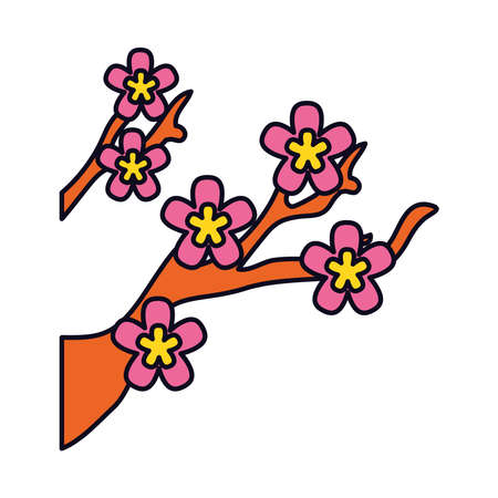 Flowering sakura branch icon over white background, line and fill style, vector illustrationのイラスト素材
