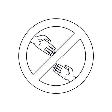 social distancing between hands with ban line style icon design of medical care and covid 19 virus theme Vector illustrationのイラスト素材