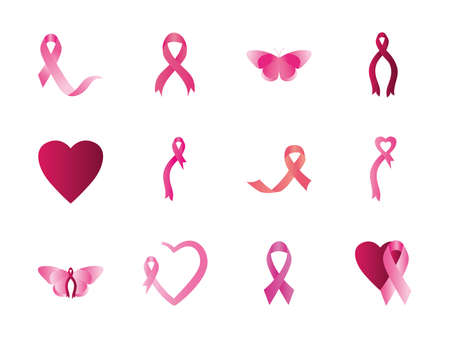 breast cancer awareness ribbons icon set over white background, vector illustrationのイラスト素材