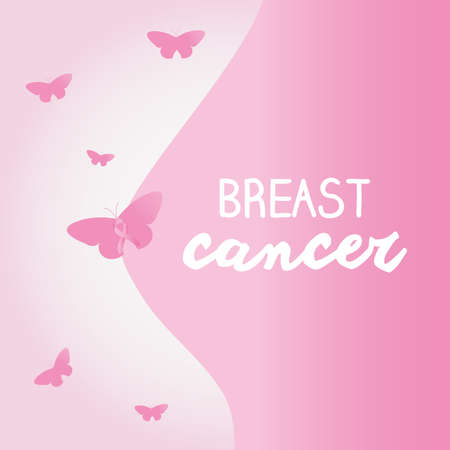breast cancer awareness design with pink butterflies over pink background, vector illustrationのイラスト素材