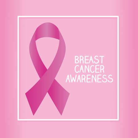 breast cancer awareness with pink ribbon and white square over pink background, vector illustrationのイラスト素材