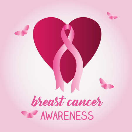 breast cancer awareness design with heart and pink ribbon over pink background, vector illustrationのイラスト素材
