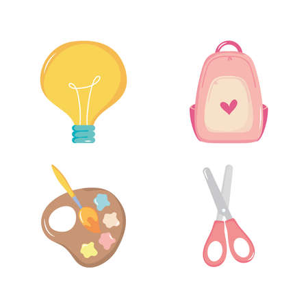 bulb light and back to school icon set over white background, colorful design, vector illustrationのイラスト素材