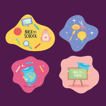 back to school designs icon set over purple background vector illustrationのイラスト素材
