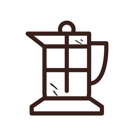 Coffee french press line style icon design of time drink breakfast beverage shop morning store aroma and caffeine theme Vector illustrationのイラスト素材