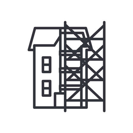 house with ladders line style icon design of Construction working maintenance workshop repairing progress labor and industrial theme Vector illustrationのイラスト素材