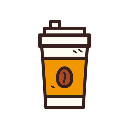 Coffee mug with bean line and fill style icon design of time drink breakfast beverage shop morning store aroma and caffeine theme Vector illustrationのイラスト素材