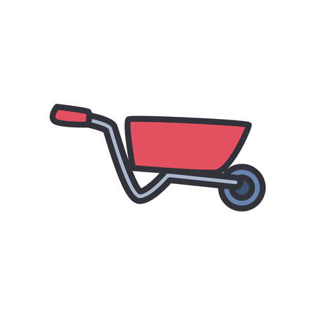 wheelbarrow line and fill style icon design of Construction working maintenance workshop repairing progress labor and industrial theme Vector illustrationのイラスト素材
