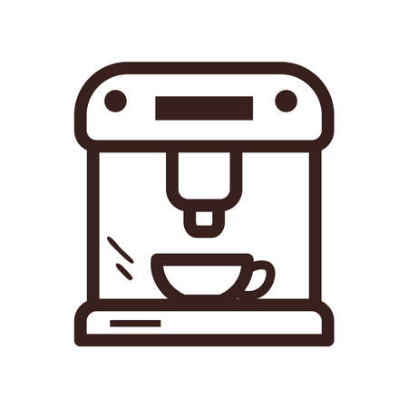 Coffee cup in machine line style icon design of time drink breakfast beverage shop morning store aroma and caffeine theme Vector illustrationのイラスト素材