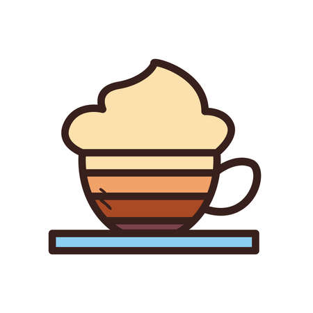 Coffee striped cup with cream line and fill style icon design of time drink breakfast beverage shop morning store aroma and caffeine theme Vector illustrationのイラスト素材