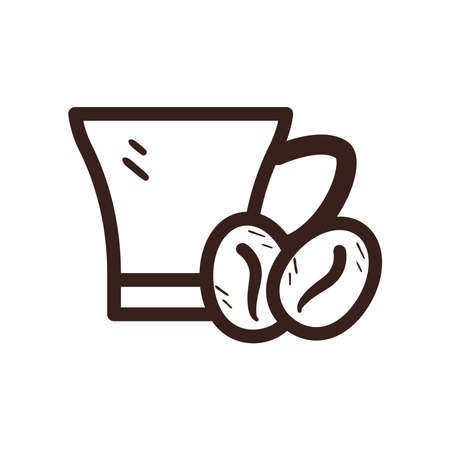 Coffee mug with beans line style icon design of time drink breakfast beverage shop morning store aroma and caffeine theme Vector illustrationのイラスト素材