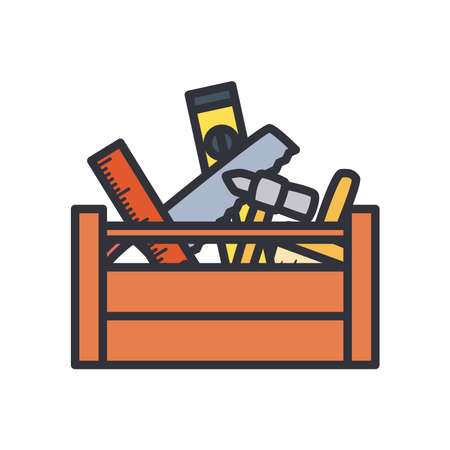 tools basket line and fill style icon design of Construction working maintenance workshop repairing progress labor and industrial theme Vector illustrationのイラスト素材
