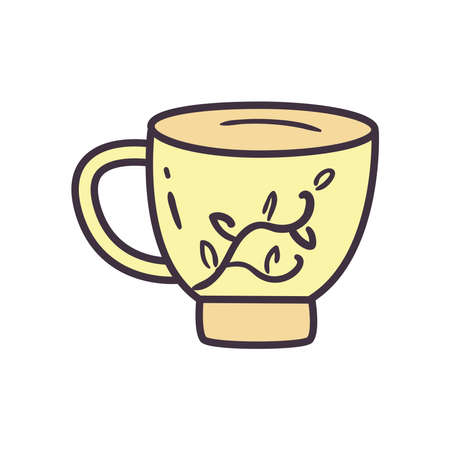Tea cup with leaves line and fill style icon design, Time drink breakfast and beverage theme Vector illustrationのイラスト素材
