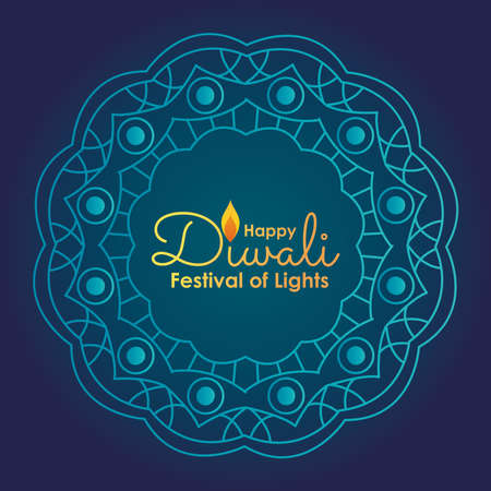 Happy diwali design with turquoise mandala icon over blue background, vector illustrationのイラスト素材