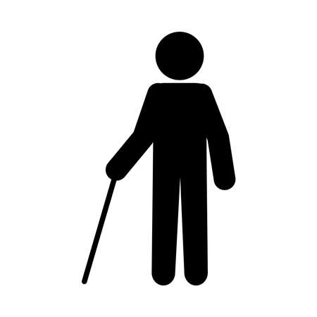 disabilities concept, pictogram man with a cane icon over white background, silhouette style, vector illustrationのイラスト素材