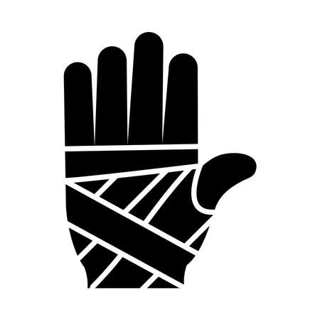 hand with bandages icon over white background, silhouette style, vector illustrationのイラスト素材
