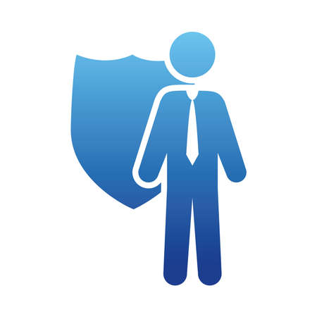 shield and pictogram businessman icon over white background, gradient style, vector illustrationのイラスト素材