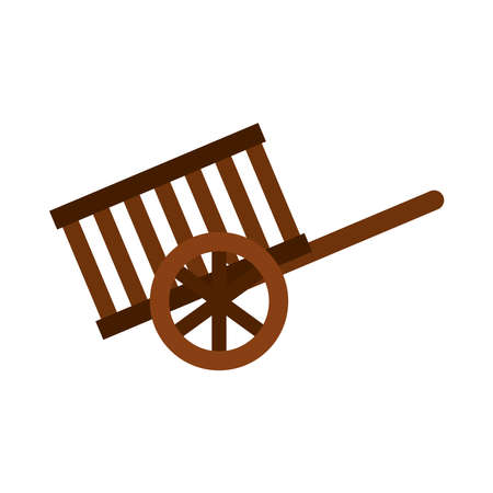 wooden wheelbarrow icon over white background, flat style, vector illustrationのイラスト素材