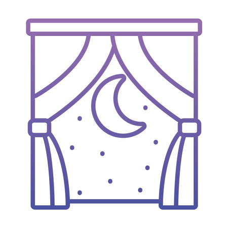 window with curtains and moon night view over white background, gradient style, vector illustrationのイラスト素材