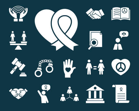 heart and human rights icon set over white background, silhouette style, vector illustrationのイラスト素材