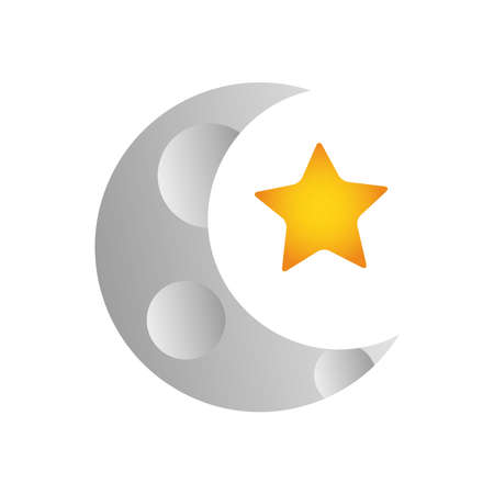 half moon and star icon over white background, flat style, vector illustrationのイラスト素材