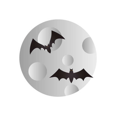 full moon and halloween bats around over white background, colorful design, vector illustrationのイラスト素材
