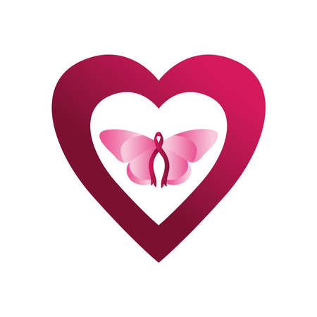 heart and butterfly icon over white background, flat style, vector illustrationのイラスト素材