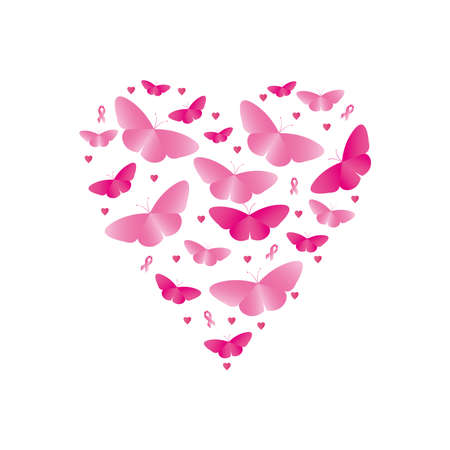 butterflies in heart shape over white background, flat style, vector illustrationのイラスト素材